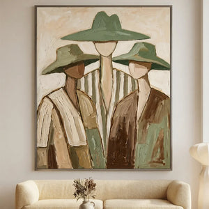 Earthy Tones Abstract Figures with Hats Oil Painting #NM464