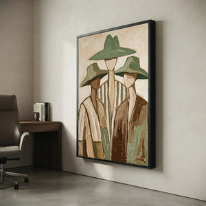 Earthy Tones Abstract Figures with Hats Oil Painting #NM464