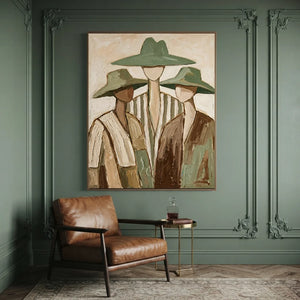 Earthy Tones Abstract Figures with Hats Oil Painting #NM464