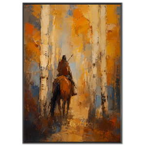 Textured Horseman in Golden Woods Abstract Oil Painting #NM465
