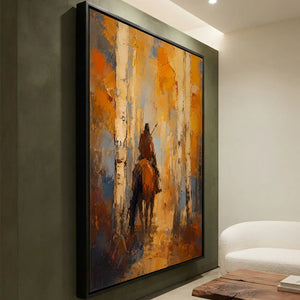 Textured Horseman in Golden Woods Abstract Oil Painting #NM465