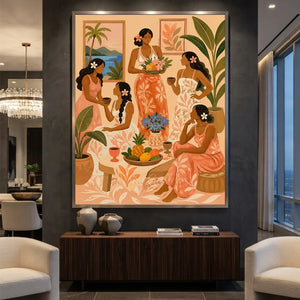 Tropical Gathering Women's Social Scene Oil Painting #NM467