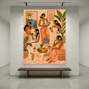 Tropical Gathering Women's Social Scene Oil Painting #NM467