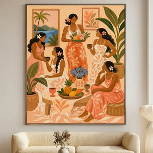 Tropical Gathering Women's Social Scene Oil Painting #NM467
