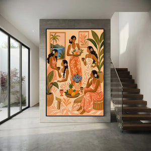 Tropical Gathering Women's Social Scene Oil Painting #NM467