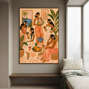 Tropical Gathering Women's Social Scene Oil Painting #NM467