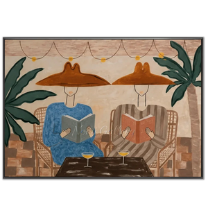 Leisurely Readers Abstract Art - Handmade Figures with Palm Tre #NM419