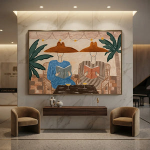 Leisurely Readers Abstract Art - Handmade Figures with Palm Tre #NM419