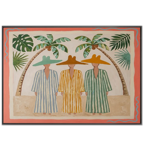 Coastal Serenity: Three Figures Under Palm Trees #NM420