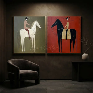 Abstract Horse Rider Duo Oil Painting #NM504