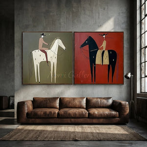 Abstract Horse Rider Duo Oil Painting #NM504
