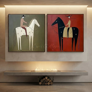 Abstract Horse Rider Duo Oil Painting #NM504