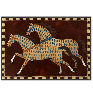 Dynamic Folk Art Horses Textured Oil Painting #NM421