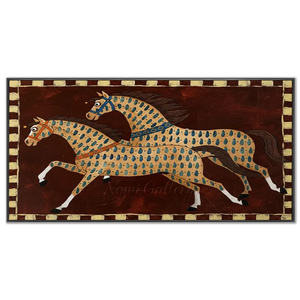 Dynamic Folk Art Horses Textured Oil Painting #NM421