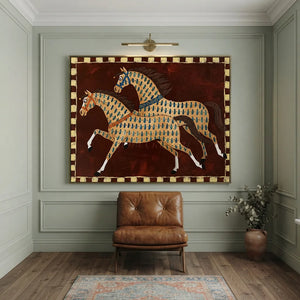 Dynamic Folk Art Horses Textured Oil Painting #NM421