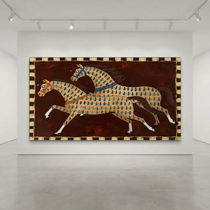 Dynamic Folk Art Horses Textured Oil Painting #NM421