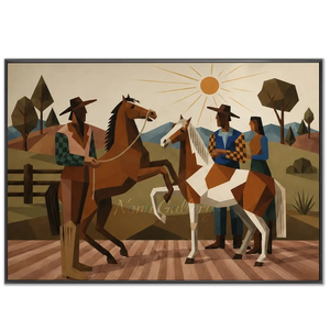 Geometric Western Horsemen & Horses Landscape Art #NM422