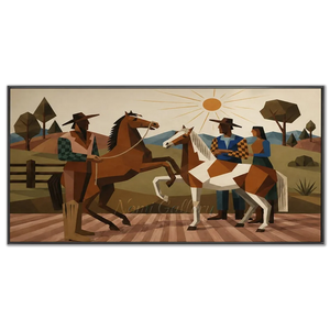 Geometric Western Horsemen & Horses Landscape Art #NM422