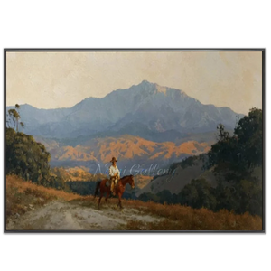 Cowboy on Horseback Mountain Landscape Oil Painting #NM423