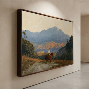 Cowboy on Horseback Mountain Landscape Oil Painting #NM423