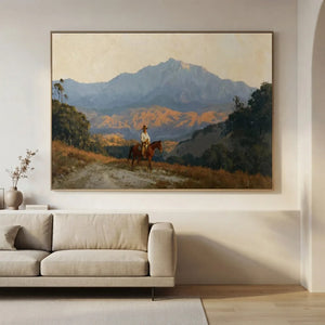 Cowboy on Horseback Mountain Landscape Oil Painting #NM423