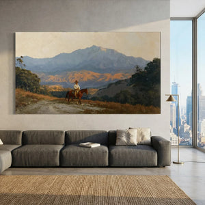 Cowboy on Horseback Mountain Landscape Oil Painting #NM423