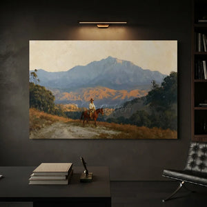 Cowboy on Horseback Mountain Landscape Oil Painting #NM423