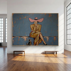 Sophisticated Lady with Dog Textured Art #NM425