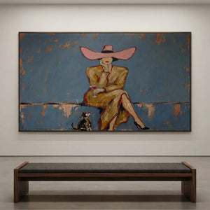 Sophisticated Lady with Dog Textured Art #NM425
