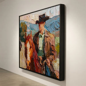 Vibrant Cowboy & Horse Textured Oil Painting #NM441