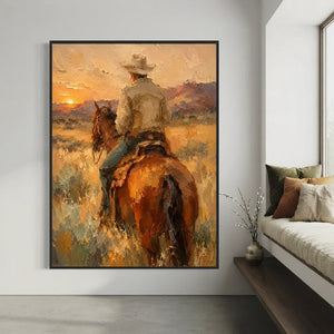Western Rider at Sunset Textured Art #NM476