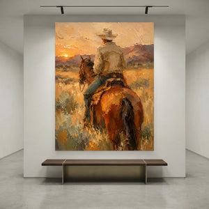 Western Rider at Sunset Textured Art #NM476