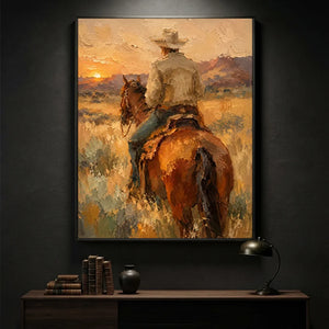 Western Rider at Sunset Textured Art #NM476