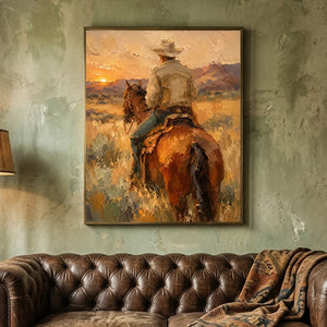Western Rider at Sunset Textured Art #NM476