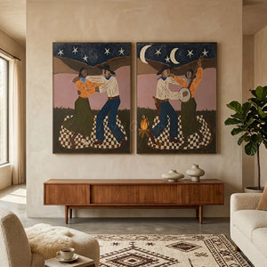 Moonlit Campfire Dance & Banjo Serenade Oil Painting #NM497