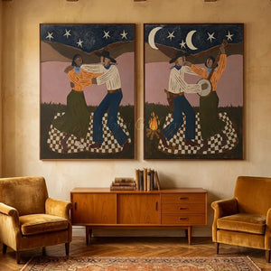 Moonlit Campfire Dance & Banjo Serenade Oil Painting #NM497