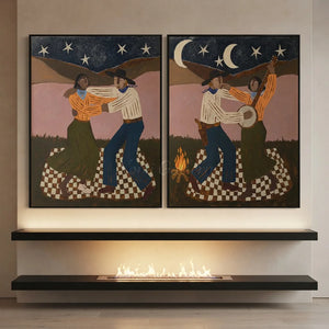 Moonlit Campfire Dance & Banjo Serenade Oil Painting #NM497