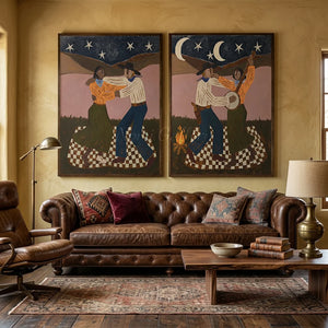 Moonlit Campfire Dance & Banjo Serenade Oil Painting #NM497
