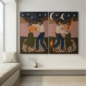 Moonlit Campfire Dance & Banjo Serenade Oil Painting #NM497