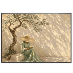 Serene Woman Reading Under Olive Tree Oil Painting #NM428