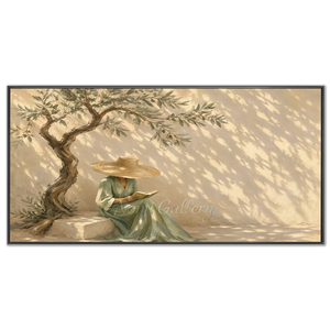 Serene Woman Reading Under Olive Tree Oil Painting #NM428