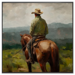 Lone Rider in Green Hills Oil Painting #NM442