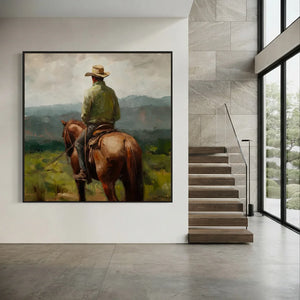 Lone Rider in Green Hills Oil Painting #NM442