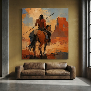 Desert Warrior on Horseback Textured Oil Painting #NM478
