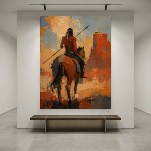 Desert Warrior on Horseback Textured Oil Painting #NM478