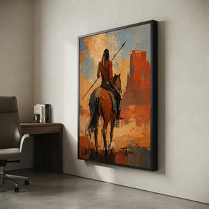 Desert Warrior on Horseback Textured Oil Painting #NM478
