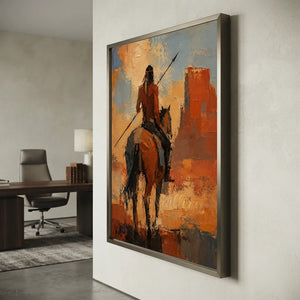 Desert Warrior on Horseback Textured Oil Painting #NM478