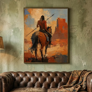 Desert Warrior on Horseback Textured Oil Painting #NM478