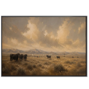 Western Landscape with Grazing Cattle Oil Painting #NM349