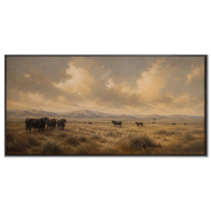 Western Landscape with Grazing Cattle Oil Painting #NM349